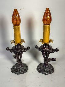 A PAIR OF FIGURAL ART NOUVEAU BOUDOIR LAMPS, 15" EACH