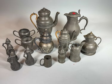 LOT OF ANTIQUE PEWTER VESSELS, 10" AND SMALLER