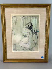 JEAN JANSEM PRINT "SEATED GIRL", 16" X 20" FRAMED AND 9.5" X 13.5" SIGHT