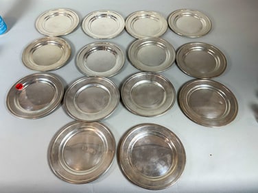 SET OF 14 ENGLISH STERLING STERLING SILVER BREAD PLATES, 42.85 OZT