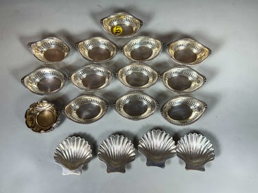 LOT OF STERLING SILVER NUT AND SALT DISHES, 13.56 OZT