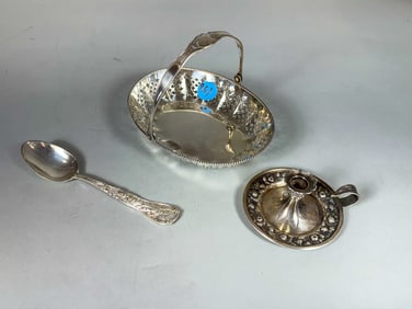 2 PIECES TIFFANY STERLING AND A STERLING BASKET, 6" X 5" AND 5.91 OZT