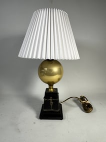 ART DECO BRASS AND ONYX GLASS LAMP, 17" TALL