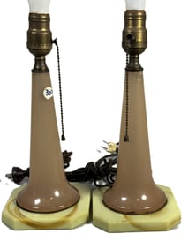 ART DECO GLASS AND MARBLE LAMPS, 6" DIAMETER X 17" TALL