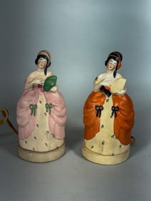 2 FULPER POTTERY VICTORIAN LADY PERFUME BURNERS, 4" X 9"