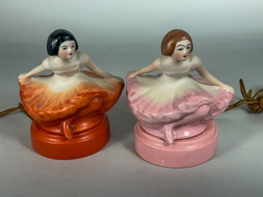 2 FULPER FIGURAL BALLERINA PERFUME BURNERS, 6.5" X 5.5" X 4.5"