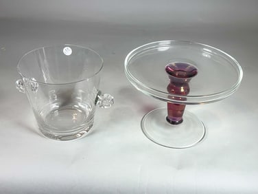 TIFFANY AND CO. ICE BUCKET AND ONE CAKE PLATE, 9" X 6.5" EACH