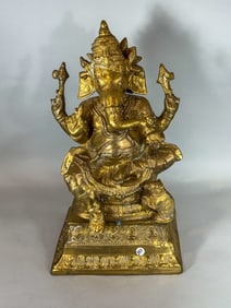 LARGE BRASS STATUE OF GANESHA, 12" X 9" X 22"
