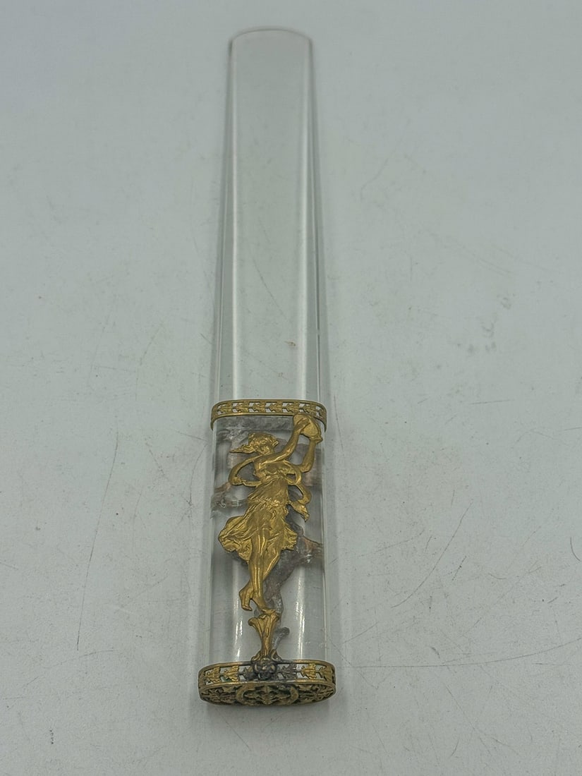 A NAPOLEON III ROCK CRYSTAL AND AND GILT PAGE TURNER, 9" X 1": A NAPOLEON III ROCK CRYSTAL AND AND GILT PAGE TURNER, 9" X 1"