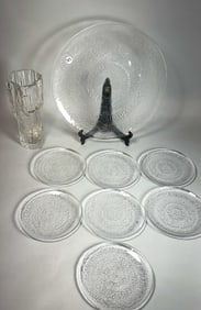 A LITTALA SOLARIS SERVING PLATTER WITH SEVEN TORTE PLATES/ TAPIO WIRKKALA ICE VASE 13.5" AND 6.5",