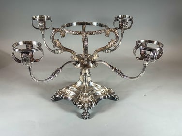 LARGE SHEFFIELD SILVERPLATED EPERGNE 20.5" WIDE X 11" TALL