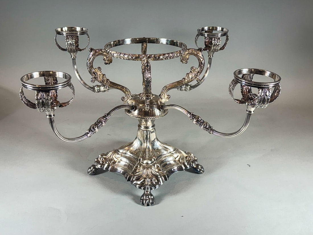 LARGE SHEFFIELD SILVERPLATED EPERGNE 20.5" WIDE X 11" TALL (1 of 4)