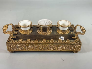 FRENCH EMPIRE PEN STAND AND INKWELL 12" X 6" X 4"