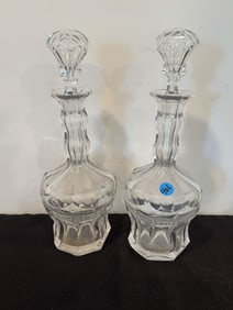 TWO VAL ST. LAMBERT LALAING CRYSTAL DECANTERS, 13" EACH