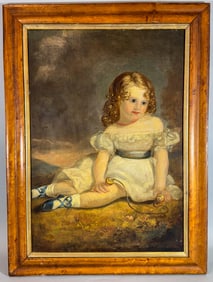 VICTORIAN PAINTING OF A YOUNG GIRL, UNSIGNED RELINED, 23" X 31" FRAMED AND 18" X 26" SIGHT