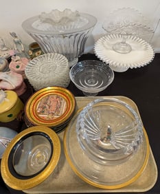 LARGE LOT OF GLASS DECORATIVE ITEMS, INCLUDING STEWART, MIKASA, ETC.