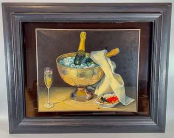 STILL LIFE OF CHAMPAGNE AND CAVIAR BY D. PONSET