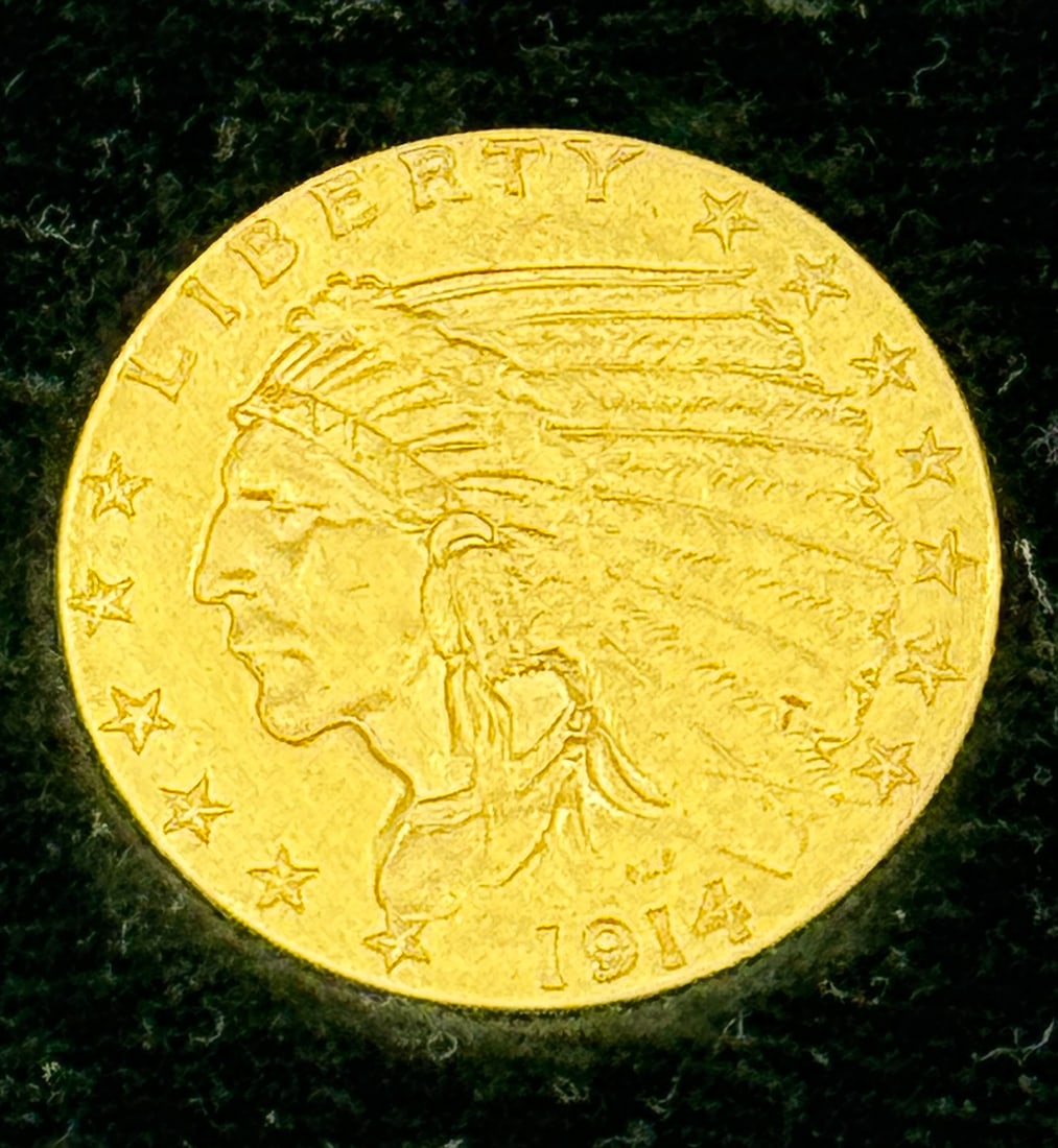 1914 2 1/2 DOLLAR INDIAN HEAD GOLD PIECE, 4.2 GRAMS (1 of 5)