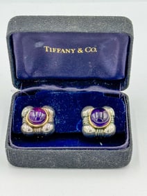 TIFFANY AND CO STERLING SILVER AND GOLD  AMETHYST EARRINGS