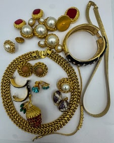 GOLD TONE DESIGNER COSTUME JEWELRY INCLUDES CELINE, ITALY NECKLACES