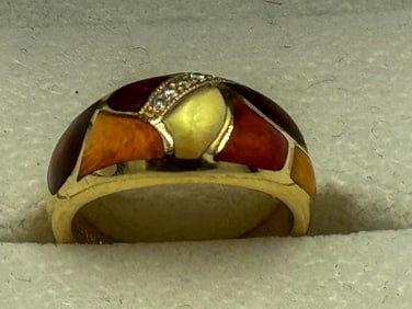 A 14K GOLD CABANA RING W/ DIAMONDS, 7.8 GRAMS