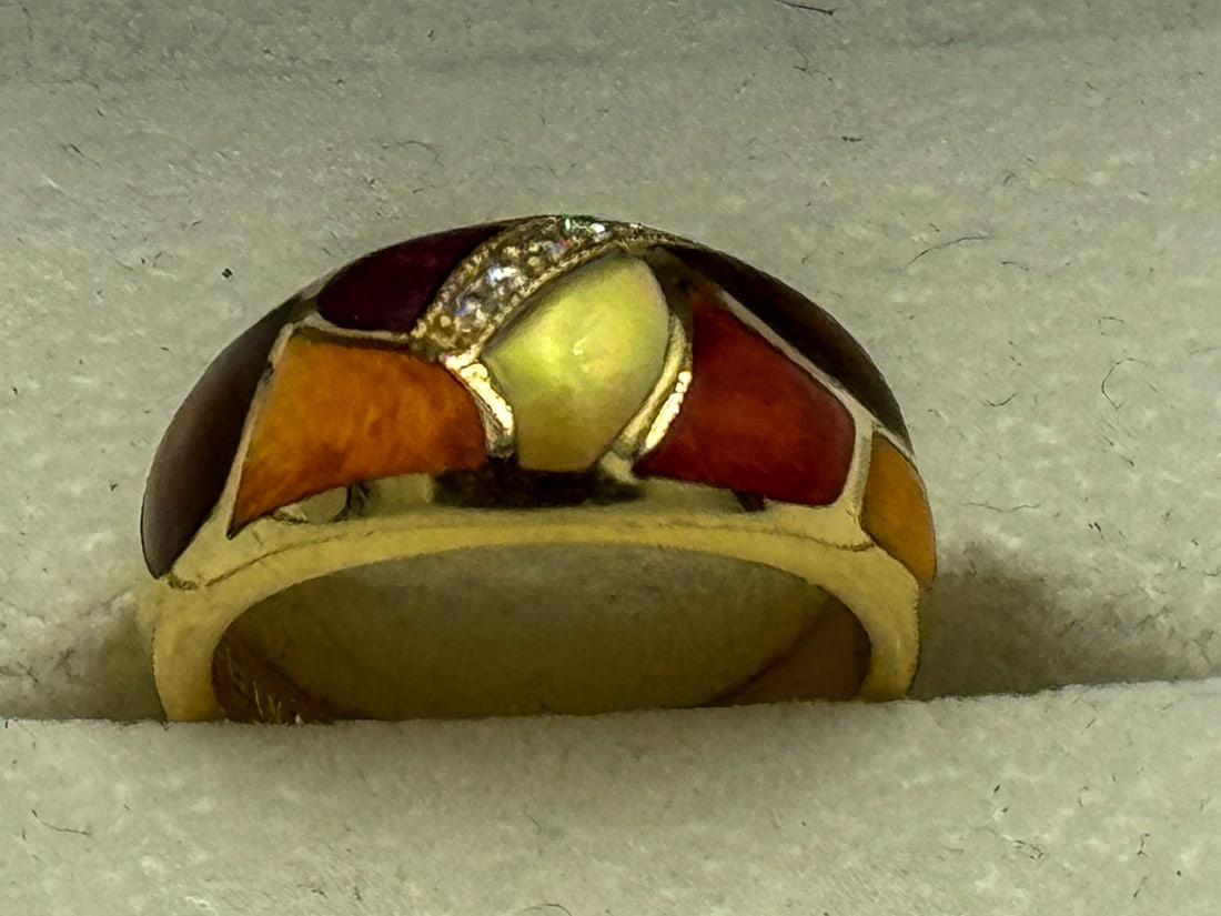 A 14K GOLD CABANA RING W/ DIAMONDS, 7.8 GRAMS (1 of 3)