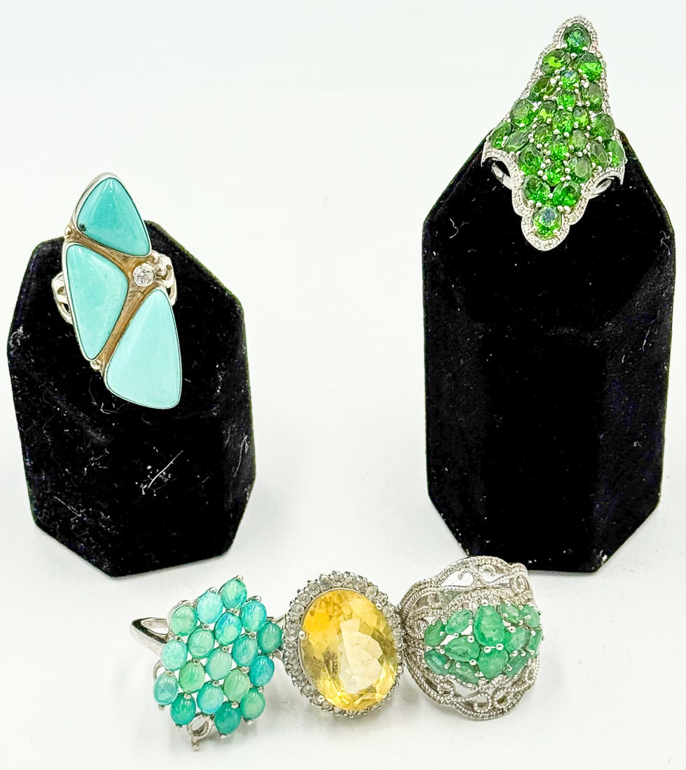 5 STERLING SILVER AND GEMSTONE RINGS (1 of 5)