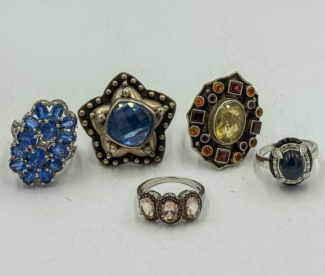 5 STERLING SILVER AND GEMSTONE RINGS (1 of 3)