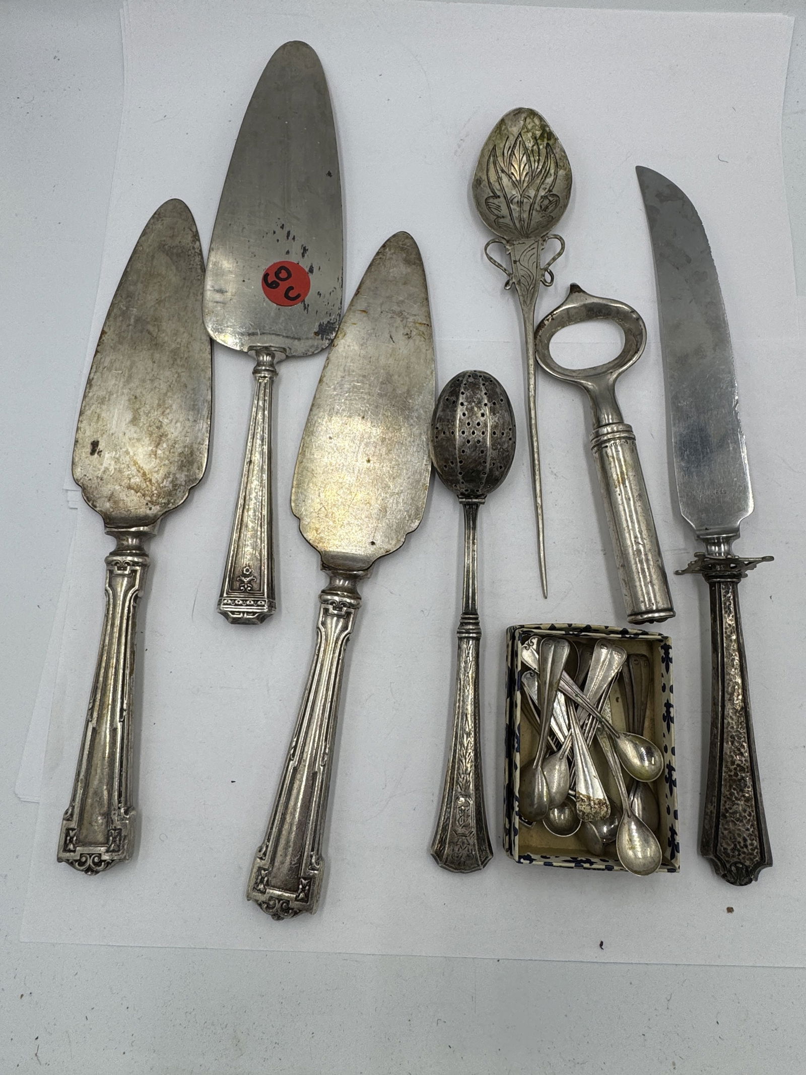 STERLING HANDLED PINE SERVERS BOTTLE OPENER, TEA STRAINER ETC. (1 of 8)