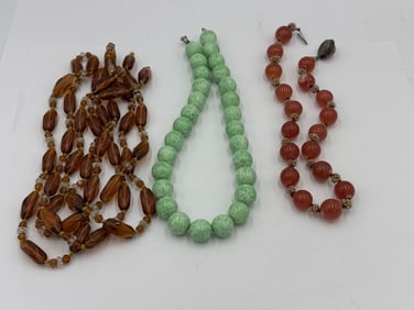 3 VICTORIAN GLASS BEAD NECKLACES