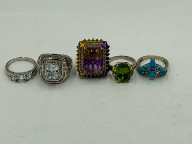 5 STERLING SILVER GEMSTONE RINGS
