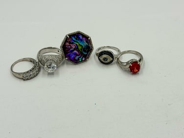 5 STERLING SILVER GEMSTONE RINGS