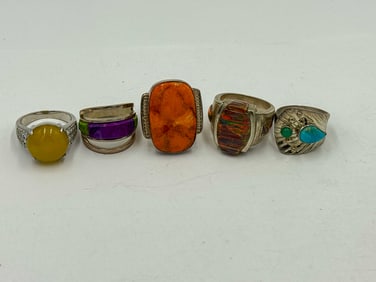 5 STERLING SILVER GEMSTONE RINGS