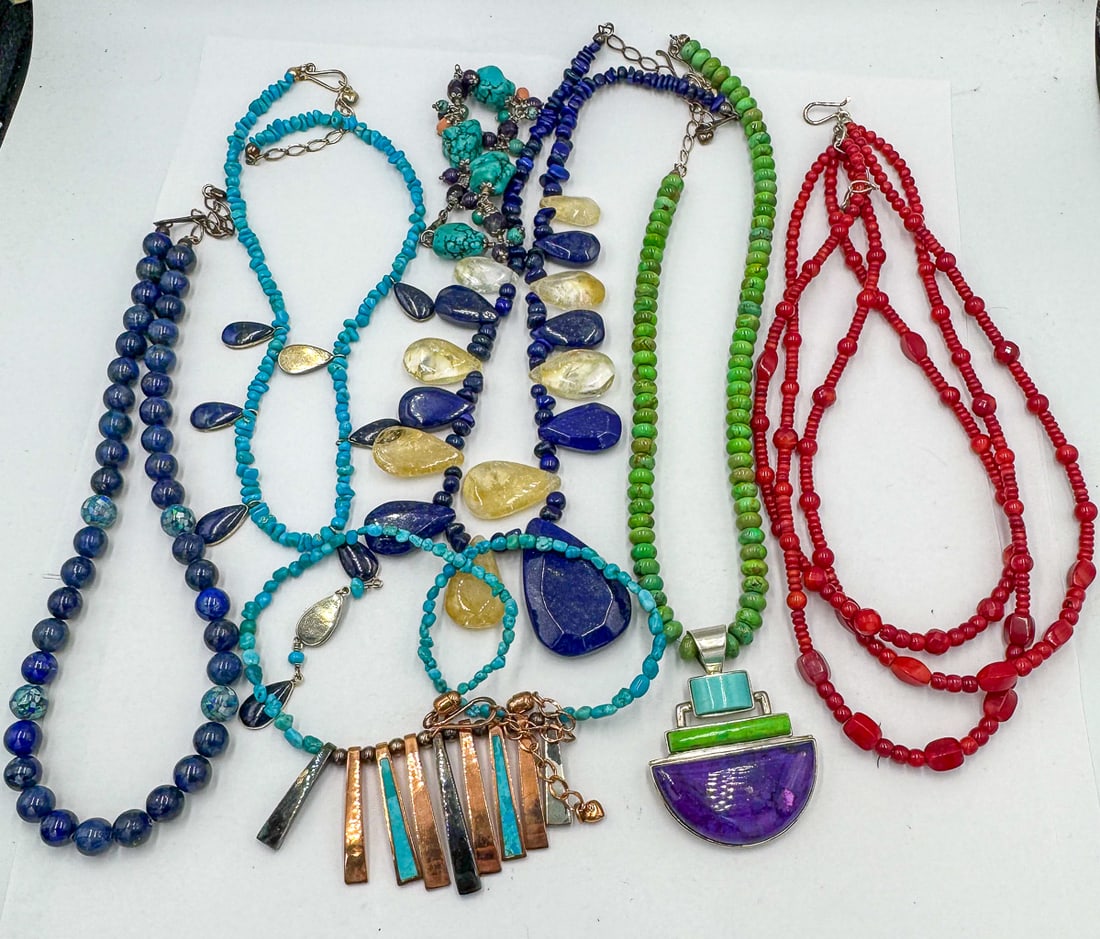 STERLING SILVER AND HARDSTONE NECKLACE LOT (1 of 4)