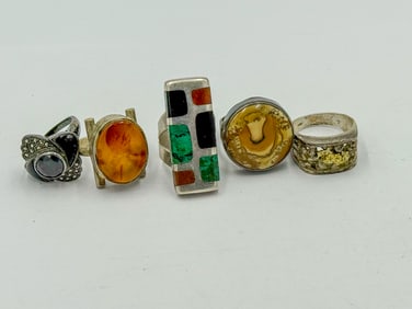 5 VINTAGE STERLING SILVER RINGS