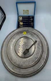 STERLING SILVER DISH AND CASED STERLING SPOONS