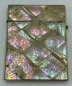 19TH CENTURY MOP CARD CASE W/ INCISED DECORATION, 4.125" X 3.125". SCRATCHES AND WEAR