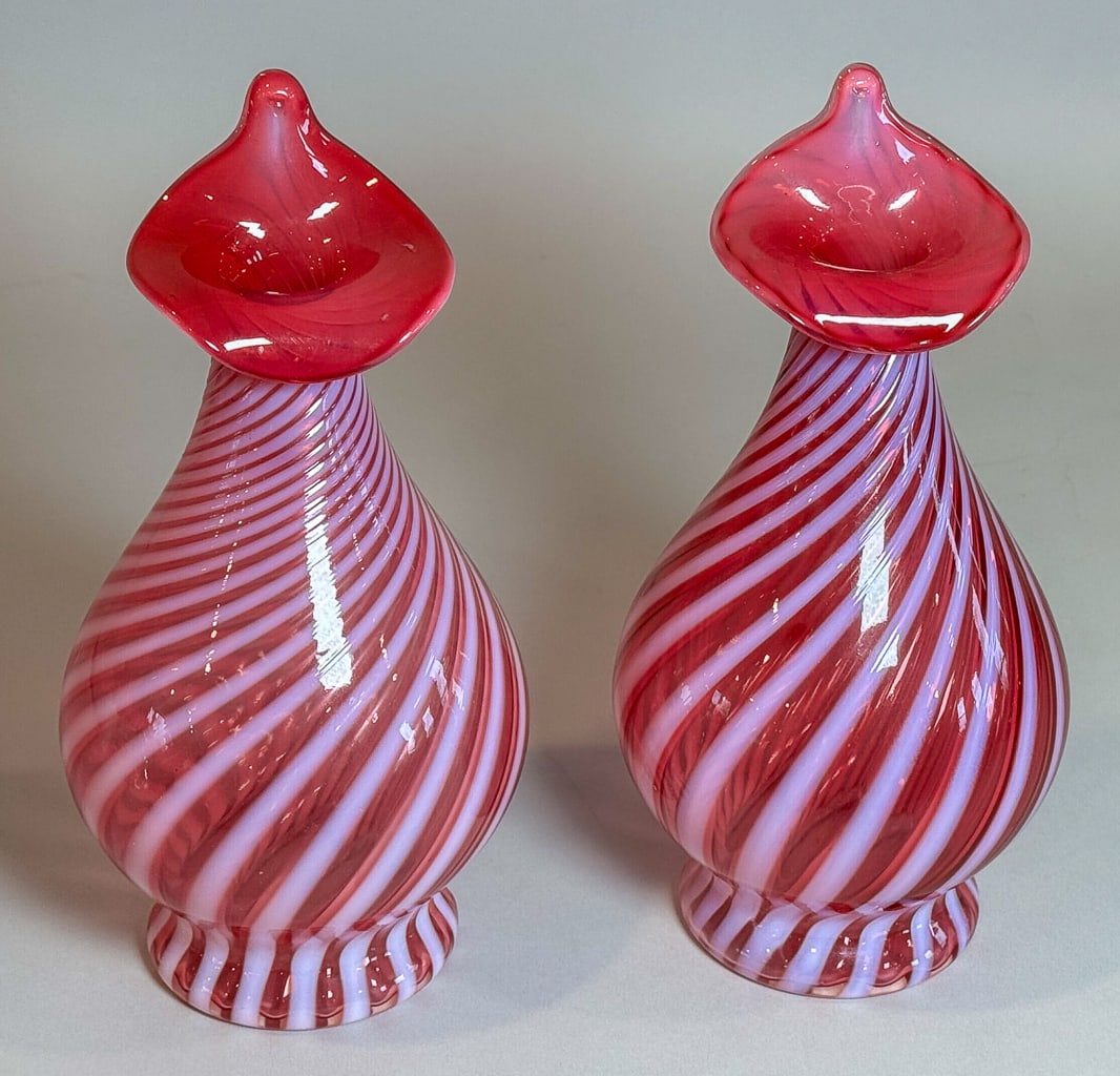 A PAIR OF MURANO PEPPERMINT TWIST VASES, 5.5" X 11.5" (1 of 7)