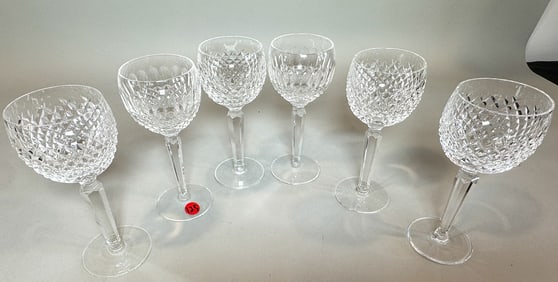 SET OF 6 WATERFORD WINE GOBLETS, 3" X 7.5"