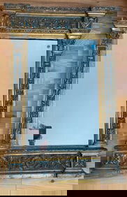 A TUSCAN 1760 ITALIAN  GILTWOOD AND POLYCHROME NEOCLASSICAL MIRROR27.5" X 40.5"X 4.5"