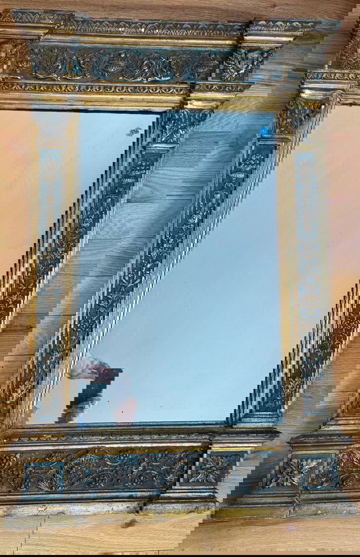 A TUSCAN 1760 ITALIAN GILTWOOD AND POLYCHROME NEOCLASSICAL MIRROR27.5" X 40.5"X 4.5" (1 of 12)