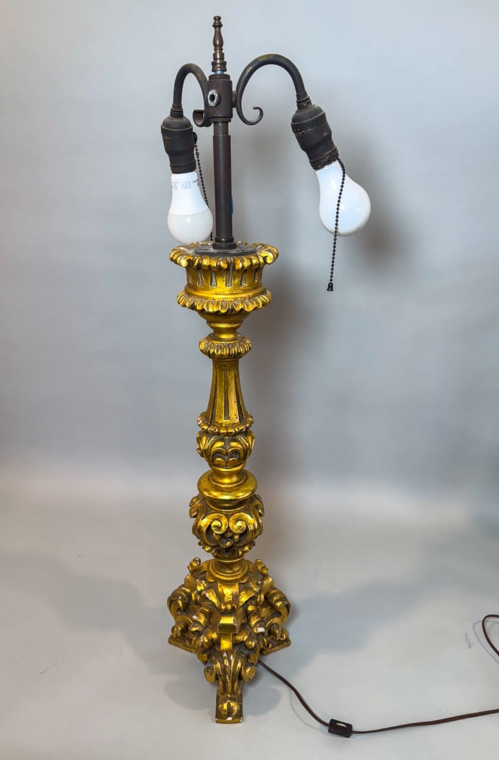 ITALIAN GILTWOOD BALLISTER CONVERTED TO LAMP35" T: ITALIAN GILTWOOD BALLISTER CONVERTED TO LAMP35" T