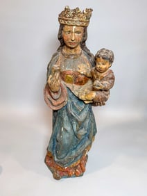 16TH CENTURY MADONNA AND CHILD, 9" X 9" X 25"