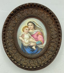A PORTRAIT MNIATURE OF MADONNA W/ CHILD, 5.5" X 4.5" FRAMED AND 3.5" X 2.5" SIGHT