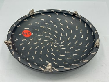 EMILIA CASTILLO DISH W/ SILVER TADPOLES AND FROGS, 7" DIAMETER