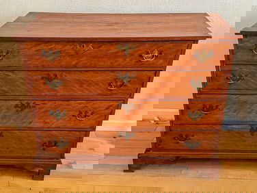 CHIPPENDALE BRACKET BASE PERIOD CHEST W/ ORIGINAL PULLS, 41.5" X 20.5" X 33"