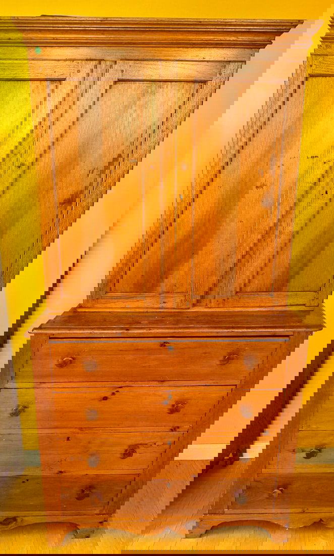 PEGGED COUNTRY PINE BREAKFRONT, 38" X 17" X 72": PEGGED COUNTRY PINE BREAKFRONT, 38" X 17" X 72"