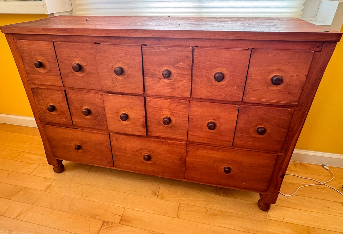 ARTIST CABINET IN THE FORM OF A SPICE CABINET, 48" X 16" X 33": ARTIST CABINET IN THE FORM OF A SPICE CABINET, 48" X 16" X 33"