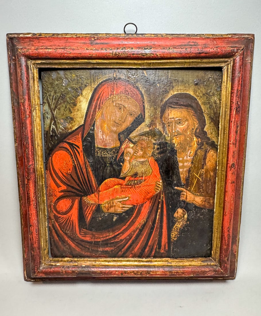 NICOLO ZAFURI(AFTER) IKON MADONNA W/ CHILD AND JOHN THE BAPTIST 15TH CENTURY OIL ON BOARD, 16.5" X (1 of 10)