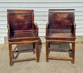 A PAIR OF ANTIQUE CHINESE ARM CHAIRS, 37" X 20" X 20"